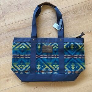 Pendleton Diamond Desert Zip Tote Bag Blue Geometric Wool Canvas Aztec western